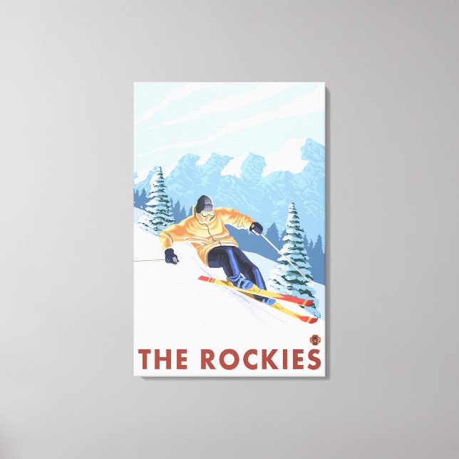 Downhill Snow Skier - Die Rockies Leinwanddruck (Vorderseite)