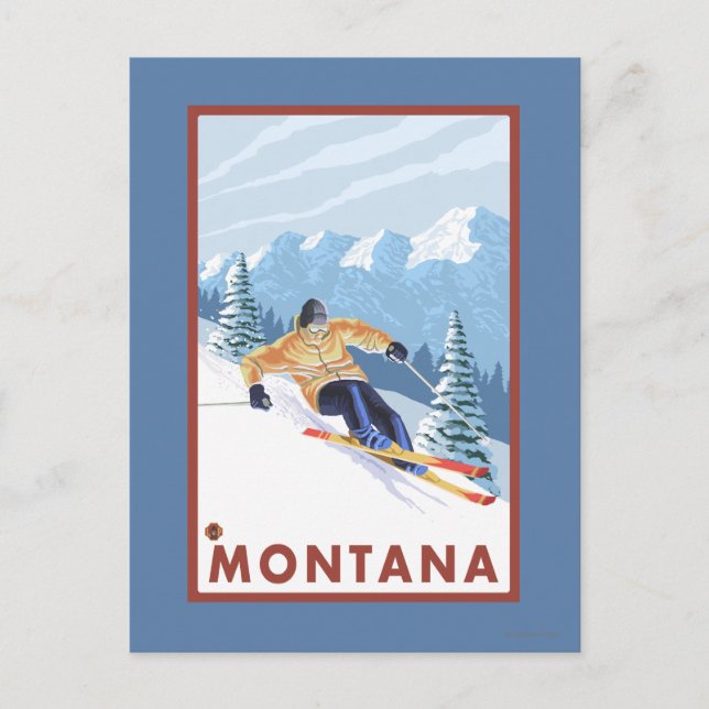 Downhill Snow Skier - Montana Postkarte (Vorderseite)