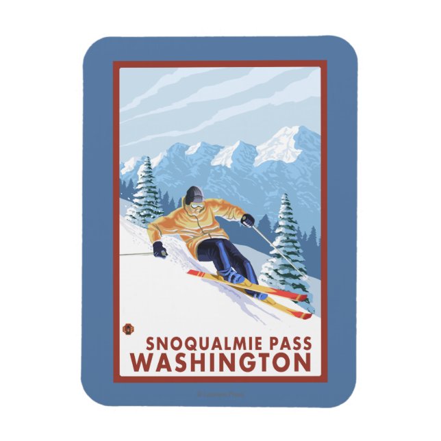 Downhill Snow Skier - Snoqualmie Pass, WA Magnet (Vertikal)