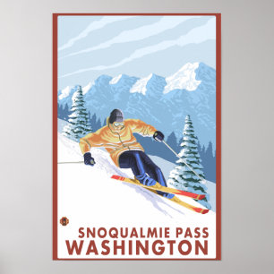 Downhill Snow Skier - Snoqualmie Pass, WA Poster