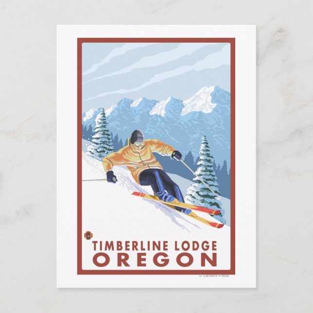 Downhill Snow Skier - Timberline Lodge, Oregon Postkarte (Vorderseite)