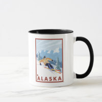 Downhill Snow Skier- Vintage Travel Poster