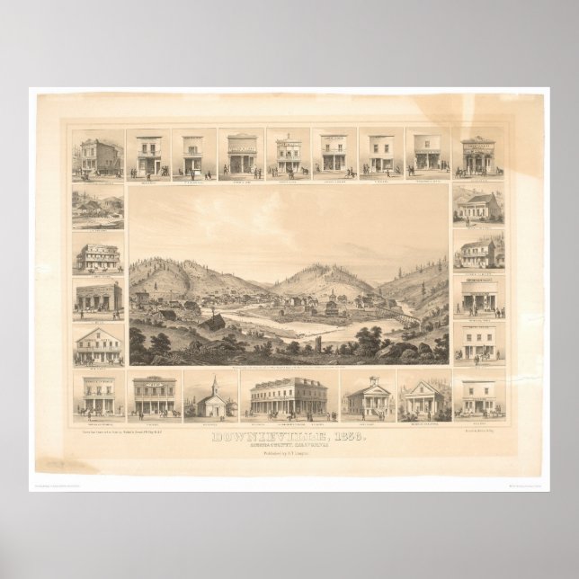 Downieville, CA Panoramic Map 1856 (0522A) Poster (Vorne)