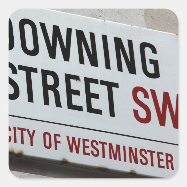 Downing Street Sign Quadratischer Aufkleber (Vorderseite)