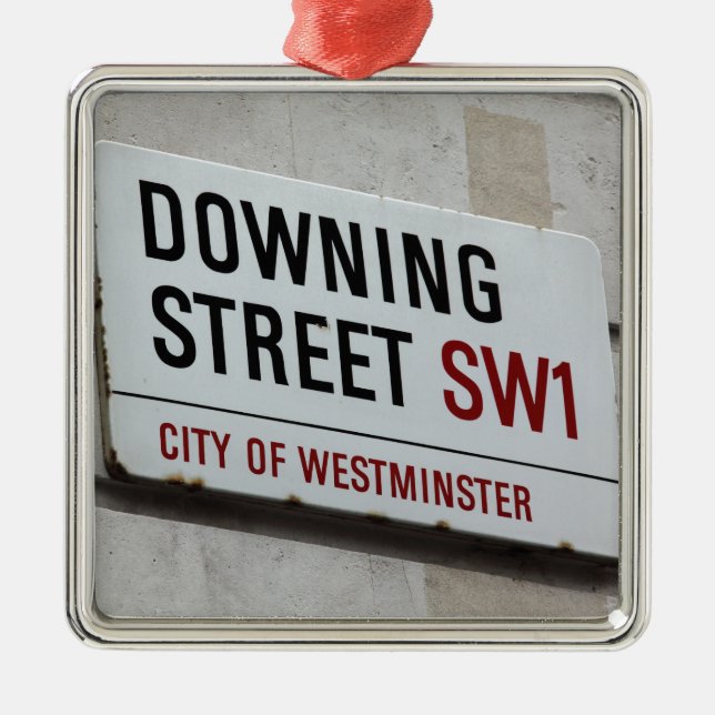 Downing Street Sign Silbernes Ornament (Vorne)
