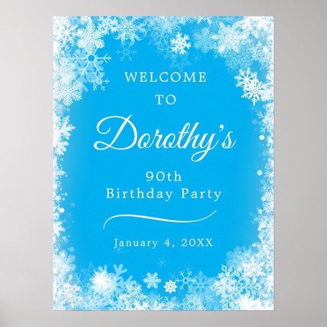 Download 90. Geburtstag Snowflake Blue Willkommen Poster (Vorne)