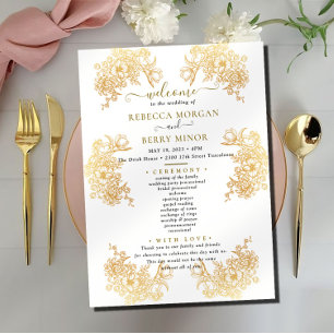 Download des Golden Chic Bouquet-Hochzeitsprogramm Einladung