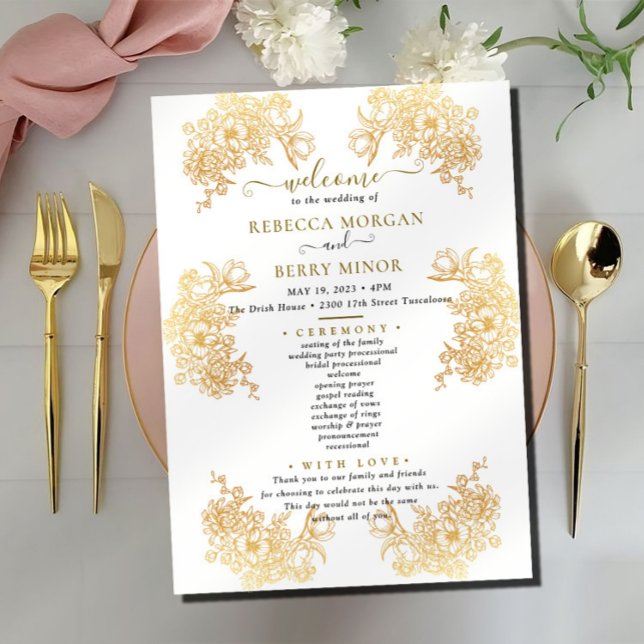 Download des Golden Chic Bouquet-Hochzeitsprogramm Einladung (Von Creator hochgeladen)