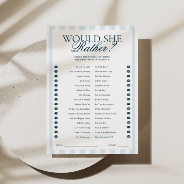 Downloadable Blue Striped Would She Rather Card Einladung (Von Creator hochgeladen)