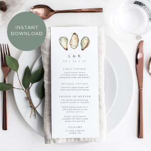 DOWNLOADABLE Coastal Oyster Weder Menu Card Einladung