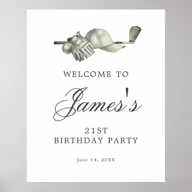 DOWNLOADABLE Golf 21. Geburtstag Begrüßungszeichen Poster (Vorne)