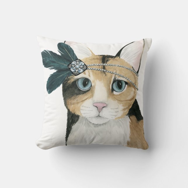 Downton Cat | Mit Federn bekleidet. Kissen (Vorderseite)