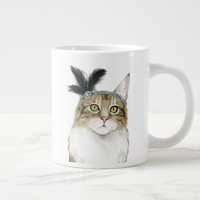 Downton Cat | Mit Federn verziert Jumbo-Tasse (Rechts)