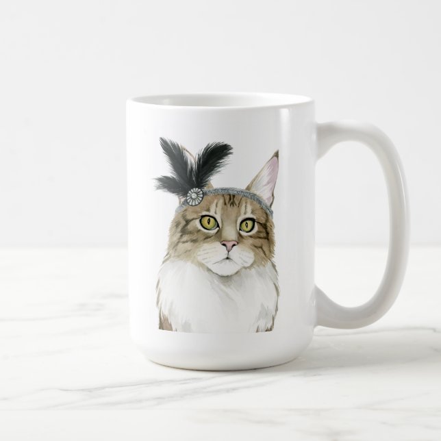 Downton Cat | Mit Federn verziert Kaffeetasse (Rechts)