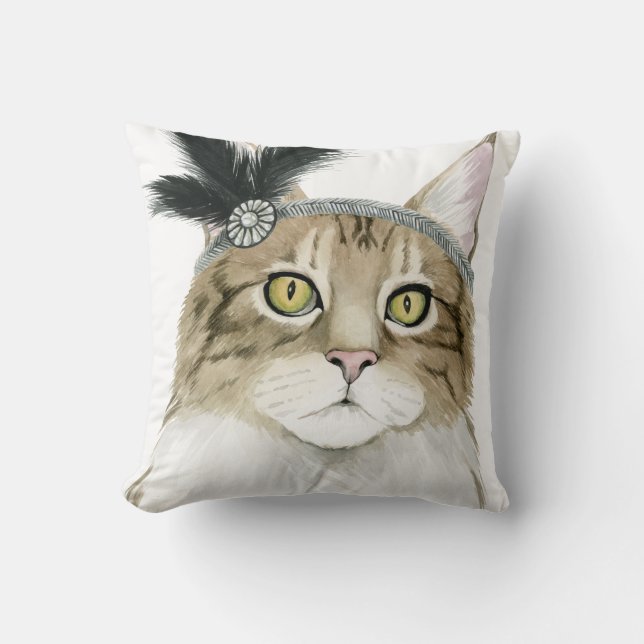 Downton Cat | Mit Federn verziert Kissen (Vorderseite)