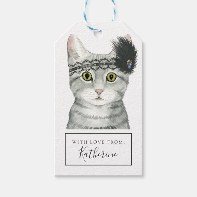 Downton Cat | mit Spitze geschweißt Geschenkanhänger (Vorderseite)