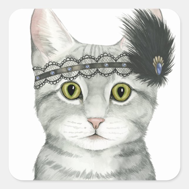 Downton Cat | mit Spitze geschweißt Quadratischer Aufkleber (Vorderseite)