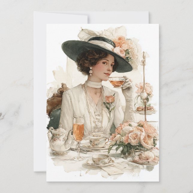 Downton Delight | Elegant Tea Einladung (Vorderseite)