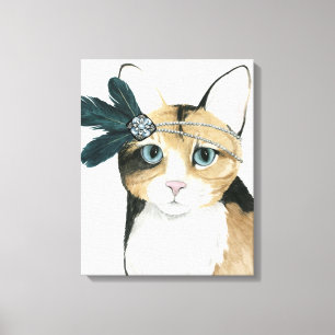 Downton Katze   Bejeweled mit Federn Leinwanddruck