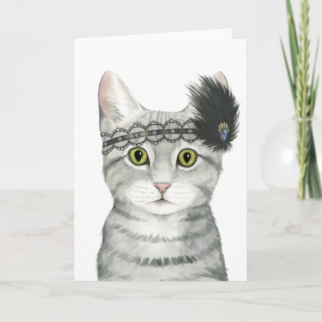Downton Katze | Bejeweled mit Spitze Karte (Vorderseite)