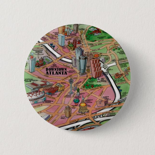 Downtown Atlanta Georgia Cartoons Map Button (Vorderseite)