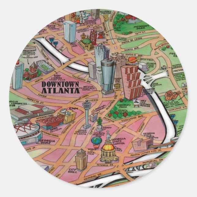 Downtown Atlanta Georgia Runder Aufkleber (Vorderseite)