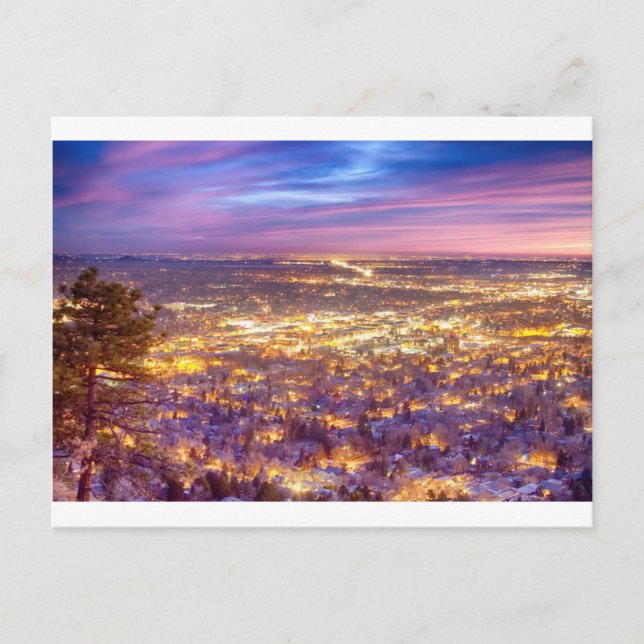 Downtown Boulder Colorado City Lights Sunrise Postkarte (Vorderseite)