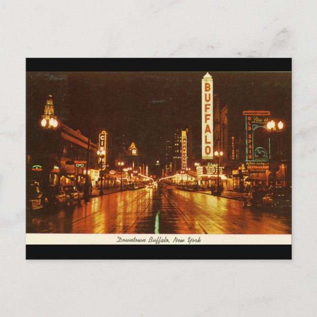 Downtown Buffalo NY am Abend Vintag Postkarte (Vorderseite)
