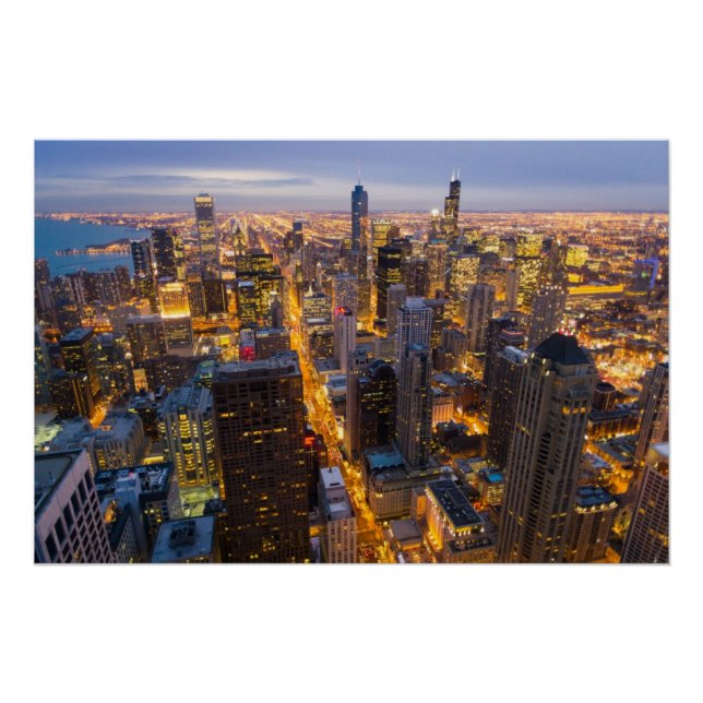 Downtown Chicago Skyline bei Dämmerung Poster (Vorderseite)