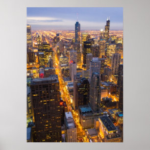 Downtown Chicago Skyline bei Dämmerung Poster