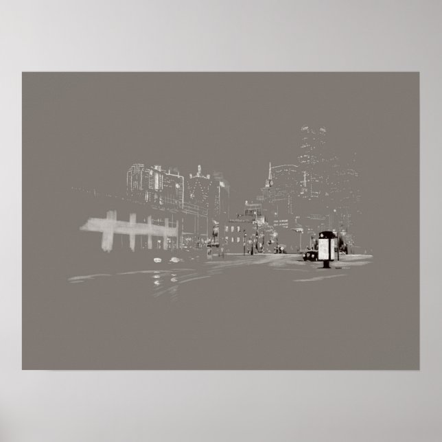 Downtown Dallas Skyline Cityscape Digitaler Zeichn Poster (Vorne)