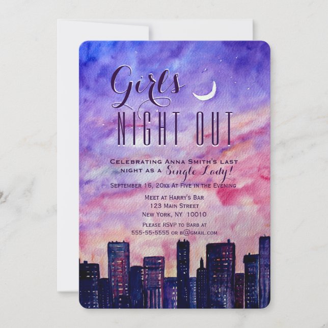 Downtown Girl's Night Out bei Sunset Einladung (Vorderseite)