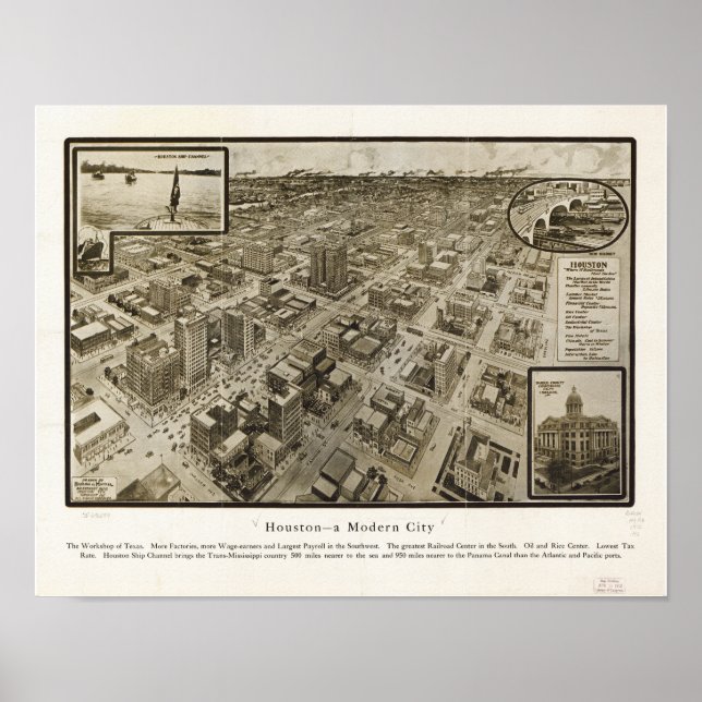 Downtown Houston Texas 1912 Antique Panoramabalkar Poster (Vorne)