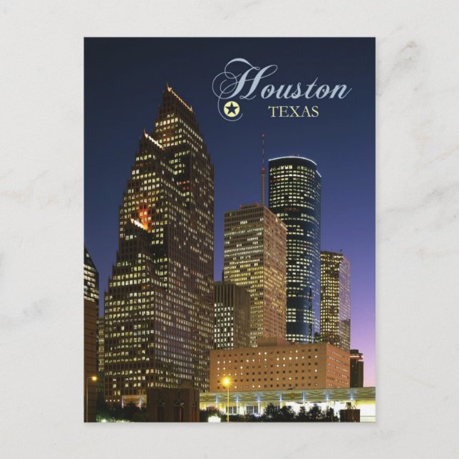 Downtown Houston, Texas am Abend Postkarte (Vorderseite)
