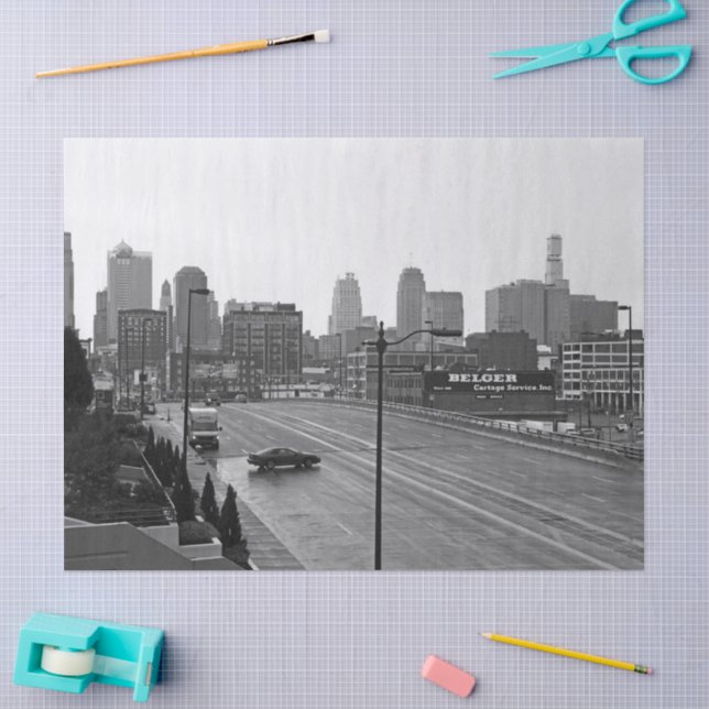 Downtown Kansas City, Missouri Black & White Foto Seidenpapier (Basteln)
