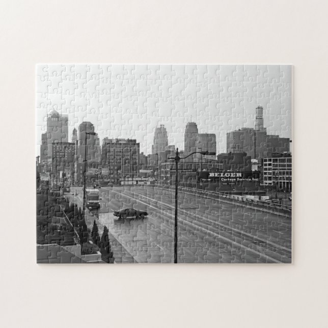 Downtown Kansas City Skyline-Schwarz-Weiß-Foto (Horizontal)