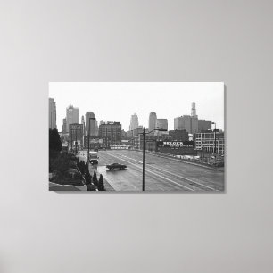 Downtown Kansas City Skyline-Schwarz-Weiß-Foto Leinwanddruck