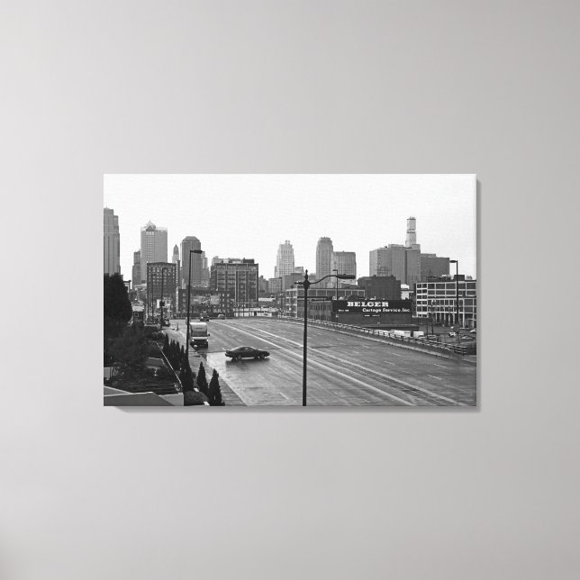 Downtown Kansas City Skyline-Schwarz-Weiß-Foto Leinwanddruck (Vorderseite)