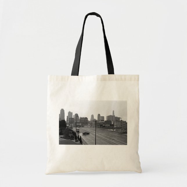 Downtown Kansas City Skyline-Schwarz-Weiß-Foto Tragetasche (Vorne)