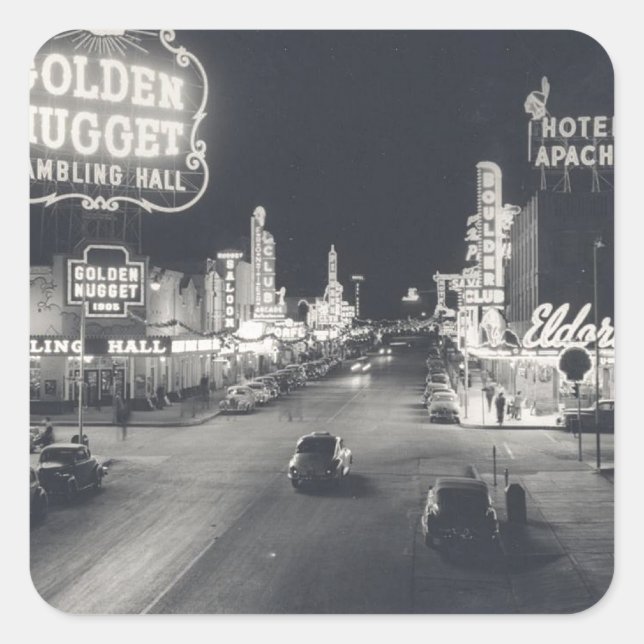 Downtown Las Vegas Retro Quadratischer Aufkleber (Vorderseite)