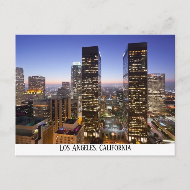 Downtown Los Angeles mit leuchtenden Lichtern, Pos Postkarte (Vorderseite)