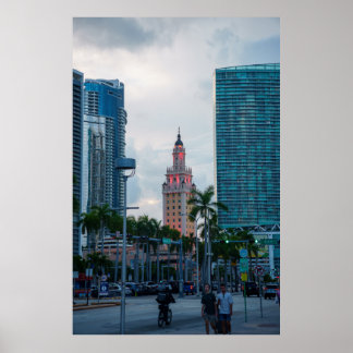 Downtown Miami Skyline with Freedom Tower at Dusk Poster