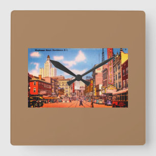 Downtown Providence, RI Vintages Foto Quadratische Wanduhr