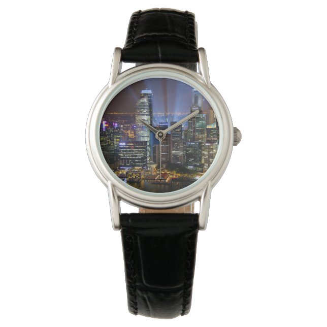 Downtown Singapur Stadt am Abend Armbanduhr (Vorderseite)