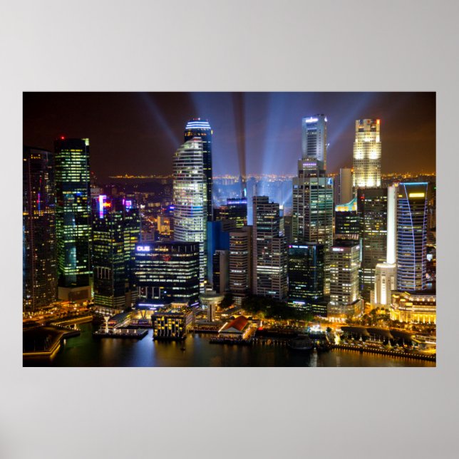 Downtown Singapur Stadt am Abend Poster (Vorne)
