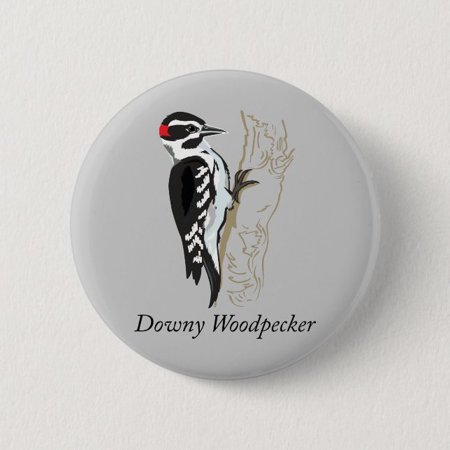 Downy Woodpecker Illustration Button (Vorderseite)