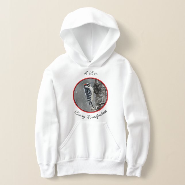 Downy Woodpecker in Snow - Original Foto Hoodie (Ablage )