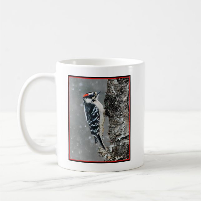 Downy Woodpecker in Snow - Original Foto Kaffeetasse (Links)