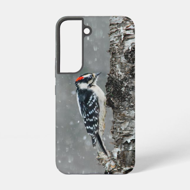 Downy Woodpecker in Snow - Original Foto Samsung Galaxy Hülle (Rückseite)