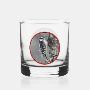 Downy Woodpecker in Snow - Original Foto Whiskyglas